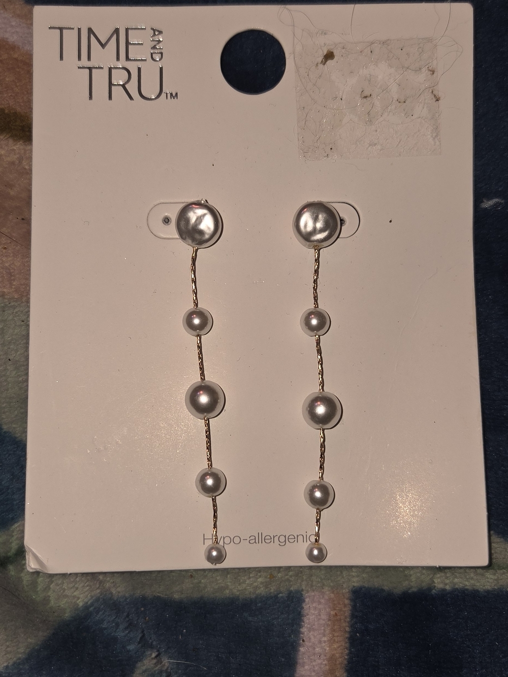 Time and Tru Gold-Tone Chain Earrings with White Pearls